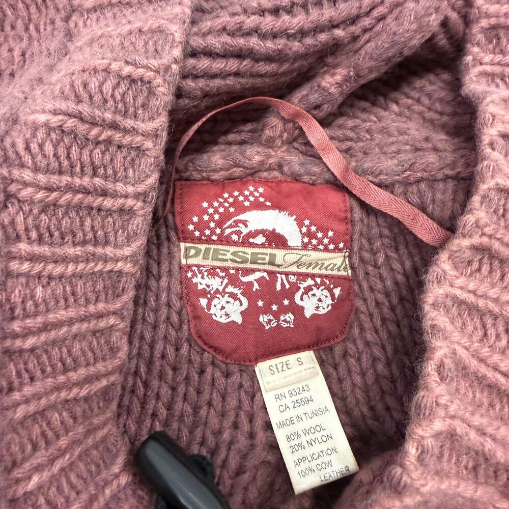 Diesel Mauve Wool Blend Weaved Knitted Poncho Hooded Asymmetric Hem Size Small - Picture 3 of 8